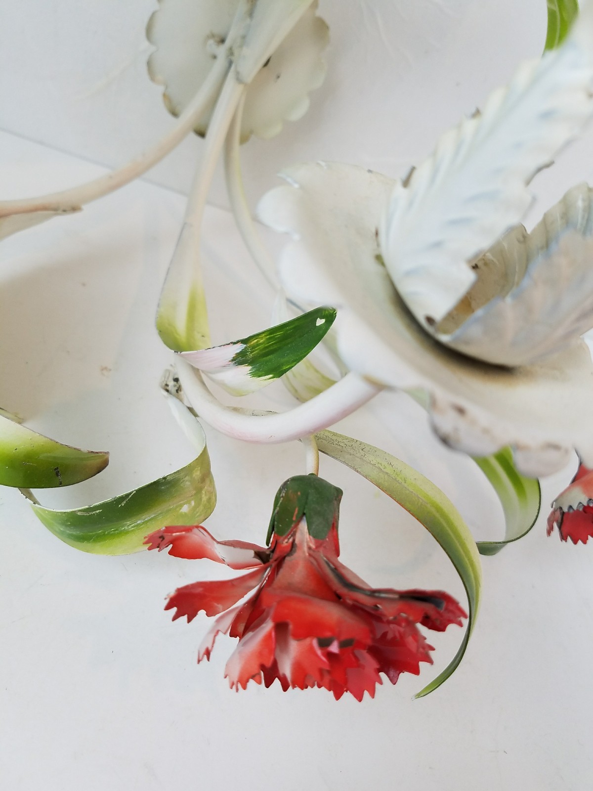 Vintage Candle Sconce Tole Red Green Flowers Floral Italian