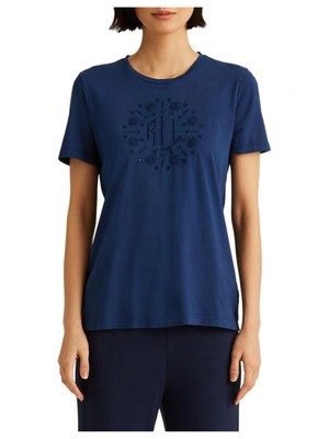 

LAUREN RALPH LAUREN Женская синяя футболка с коротким рукавом и круглым вырезом, Синий