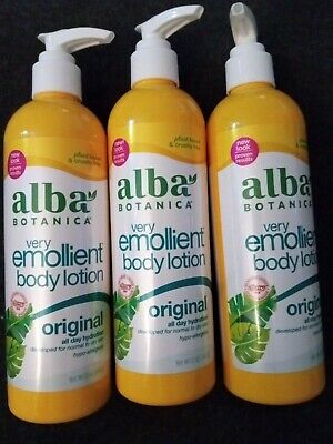 3 Alba Botanica Very Emollient Body Lotion, Original All Day Dry Skin 12oz (AA4)