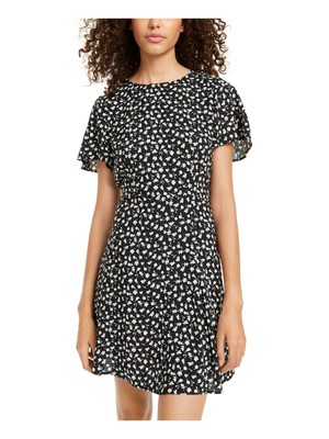 CITY STUDIO Womens Black Short Sleeve Short Fit + Flare Dress Juniors XS