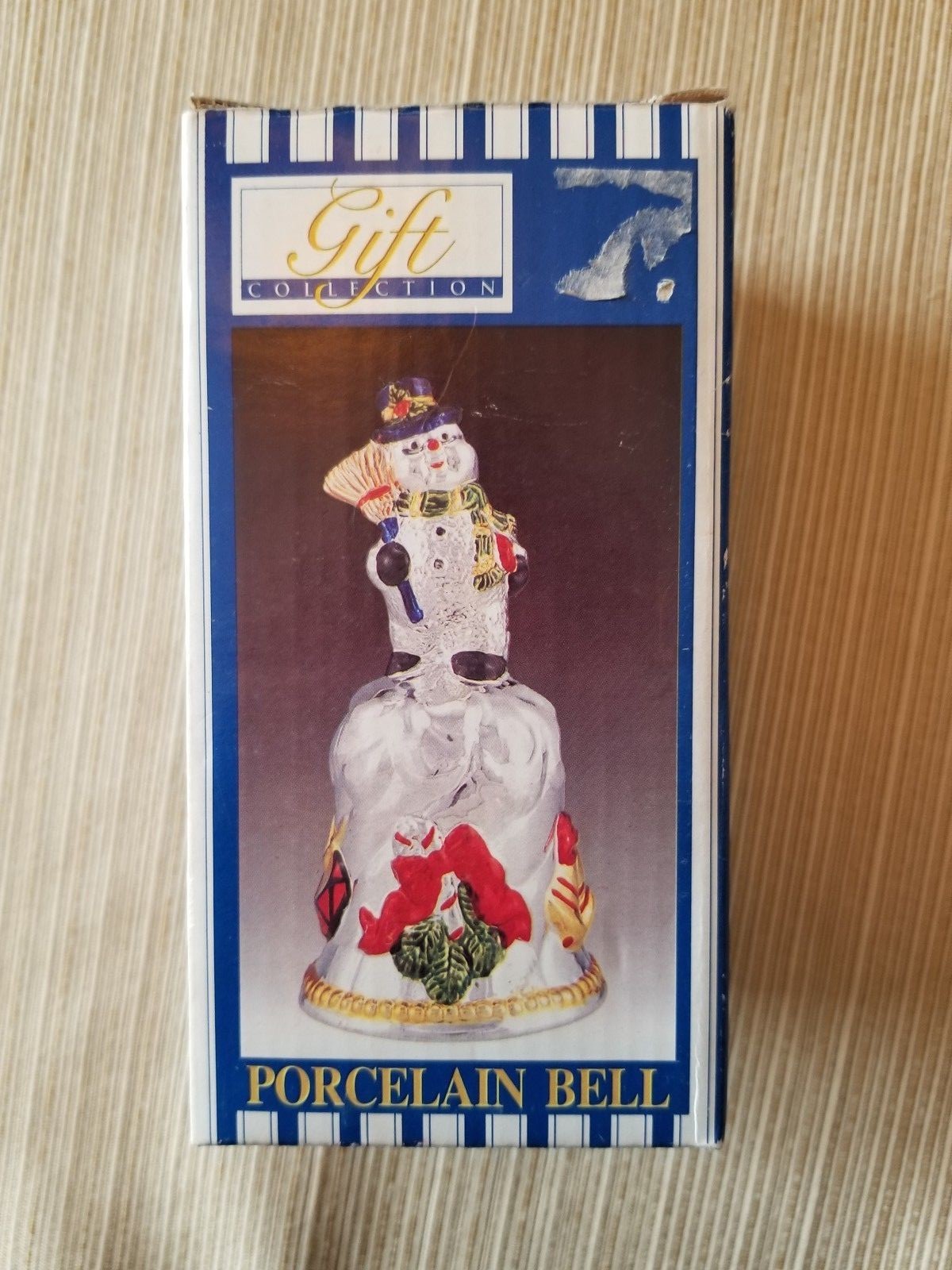 Vintage Porcelain Snowman Christmas Bell With Working Clinger & Original Box