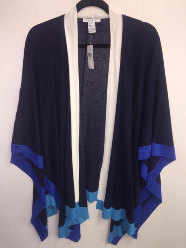 NEW Foxcroft Shawl Topper One Size OS NWT Coverup Navy Blue Cream WOW!