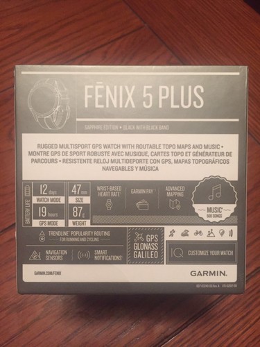 Garmin fenix 5 Plus 47mm Sapphire Multisport GPS Watch Black/Black Band