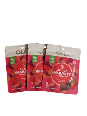 Olly3x Active Immunity +Elderberry Immune Support 9 Gummies Each Exp:09/2025