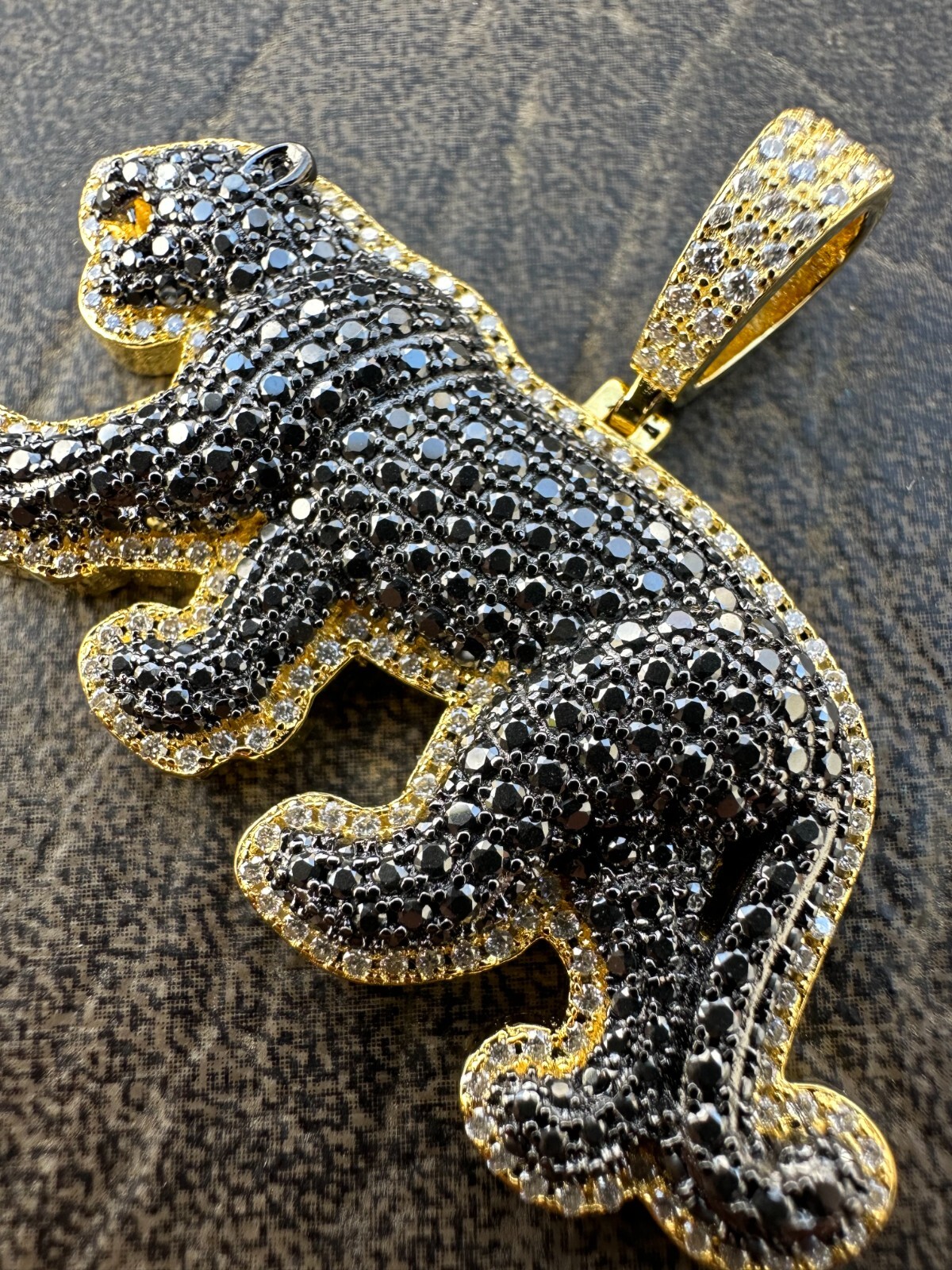 Pre-owned Black Panther Moissanite 925 Silver/gold Plated Iced  Jaguar Pendant Necklace