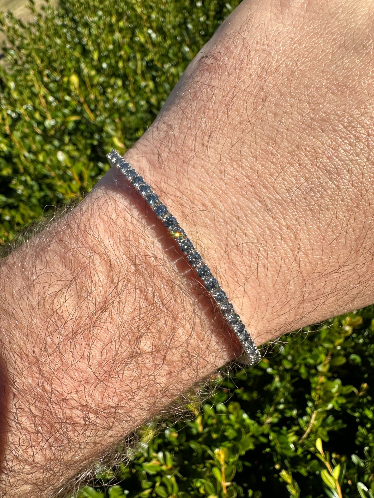 Pre-owned Silver Real Iced Blue Gray Moissanite 3mm Tennis Bracelet 925  Pass Diamond Test