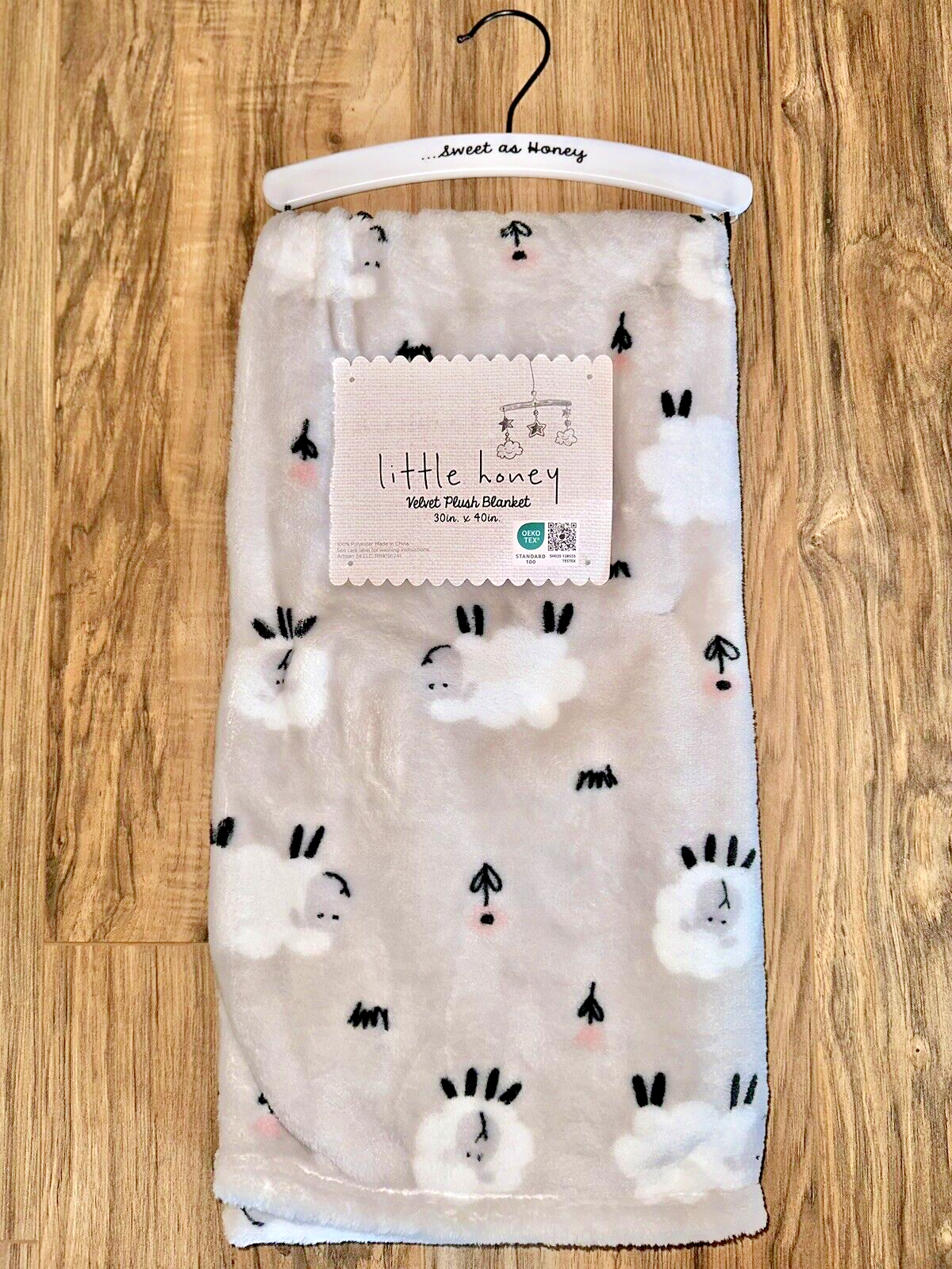 🐑 Little Honey Velvet Plush Baby Girl Blanket Farmhouse Sheep Pink Flowers