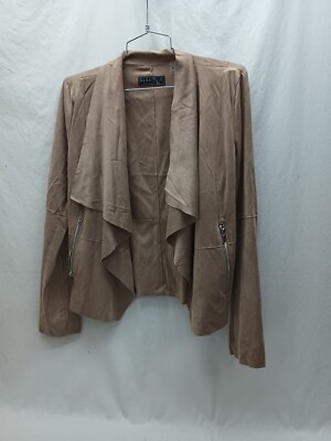 Bagatelle Collection Woman s Size Small Draped Jacket Open Front Tan Faux Suede