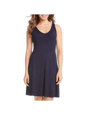 KAREN KANE Womens Navy Unlined V-back Sleeveless Fit + Flare Dress M