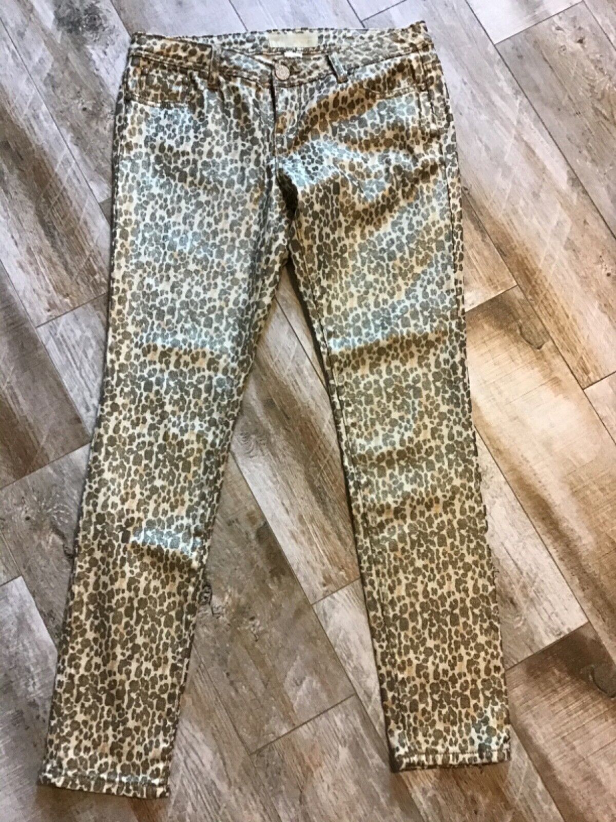 Almost Famous Womens Skinny Leg Mid Rise Shimmer Leopard