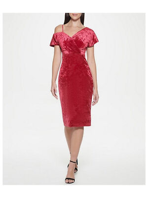 GUESS Womens Short Sleeve Surplice Neckline Below The Knee Formal Sheath Dress