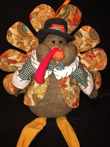 Plush Pilgrim Turkey Thanksgiving Decor EUC Free Shipping Hanging Or Sitting