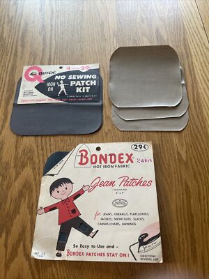 Vintage Lot Bondex Quickline Iron-On Patch Kits Jean Dark Green Grey Tan Brown