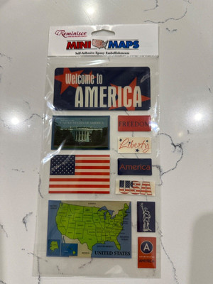 Reminisce Mini Maps America Self Adhesive Epoxy Embellishments 3-D Stickers