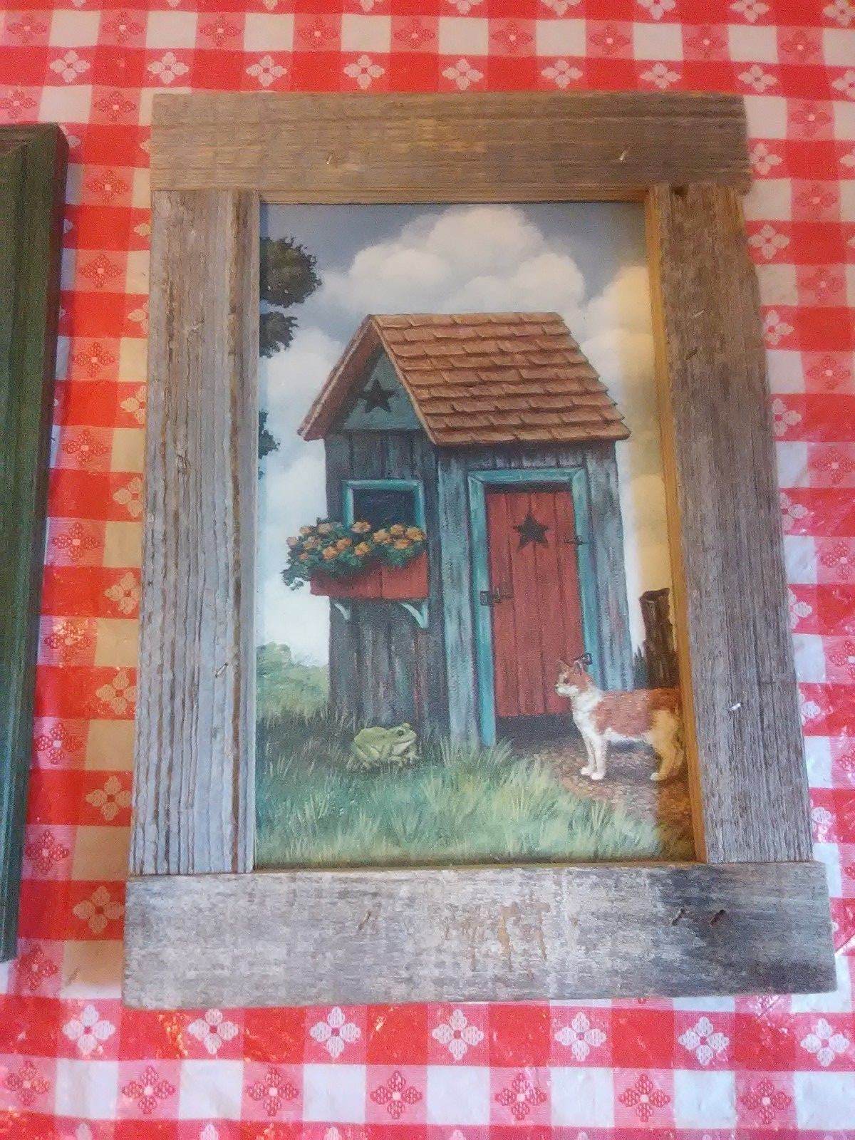 Vintage framed recycled farm house wood picture frame art hand made )(*^^@@D5