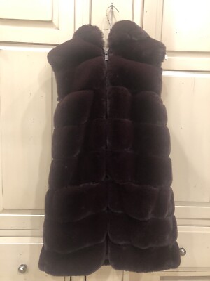 Via Spiga Womens Burgundy Sleeveless Long Faux Fur  Vest XL