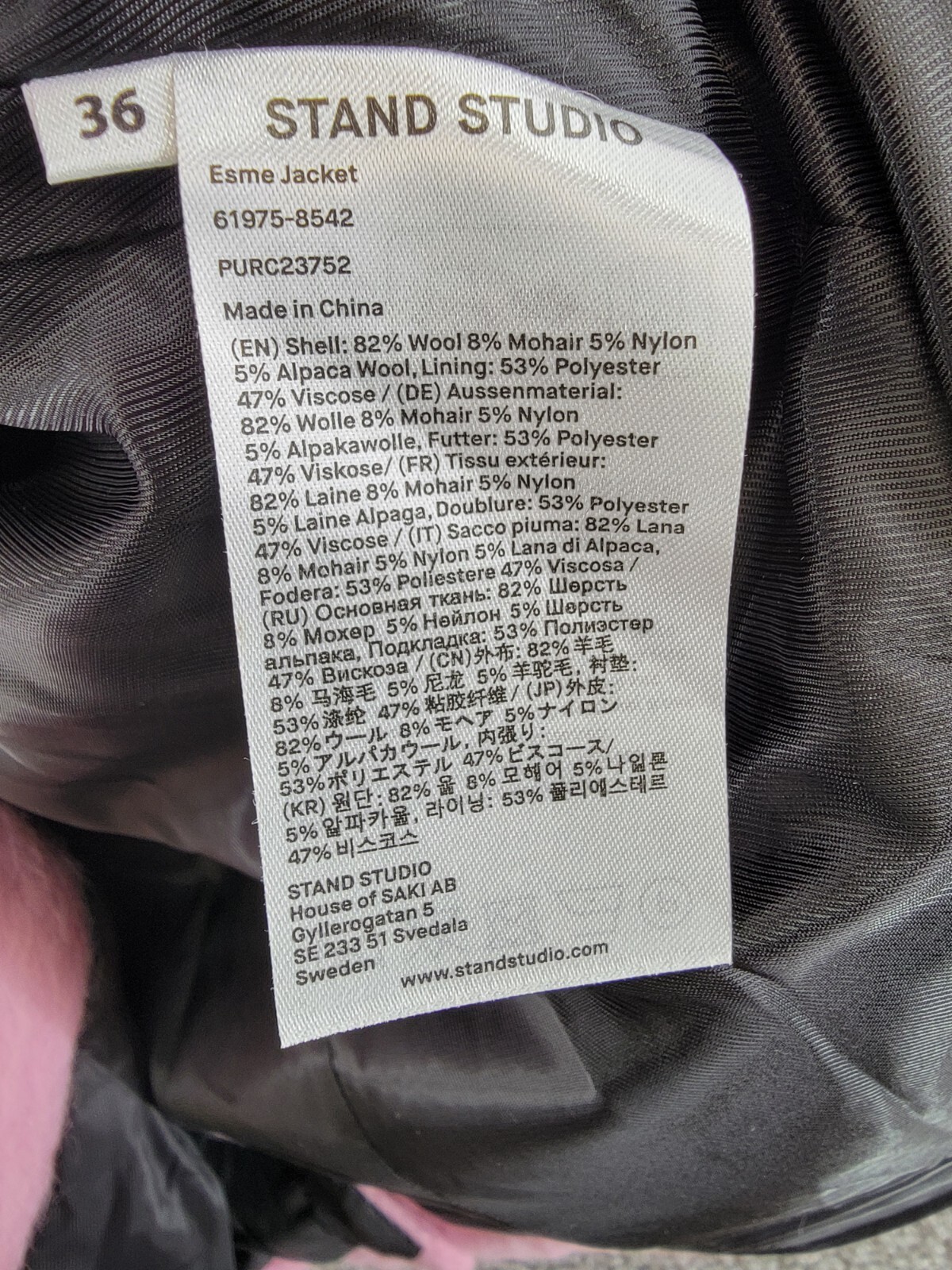 STAND STUDIO Esme Brushed Wool Blend Coat Women's 36 Bubblegum Pink Long Sleeve - Picture 16 of 19