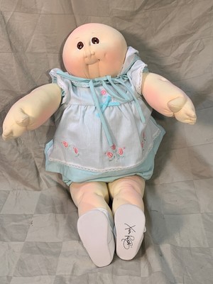 Vintage All Cloth Cabbage Patch Soft Sculpture Bald Brown Eyes Near Mint Blue