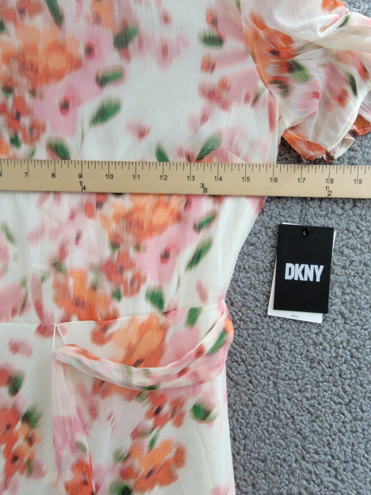 DKNY Printed Flutter-Sleeve Tie-Waist Dress Women's 2 Multicolor Back Zip S/S - Picture 6 of 17
