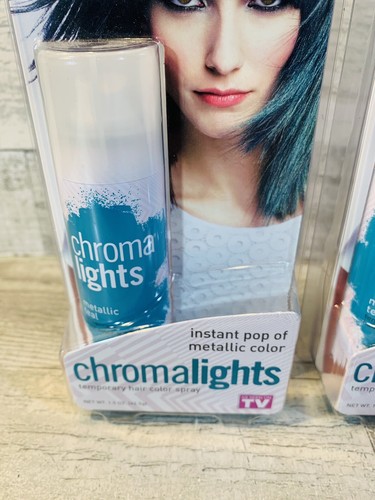 Lot Of 2 Chroma Lights Metallic Teal Temorary Hair Color Spray 1.5oz NEW