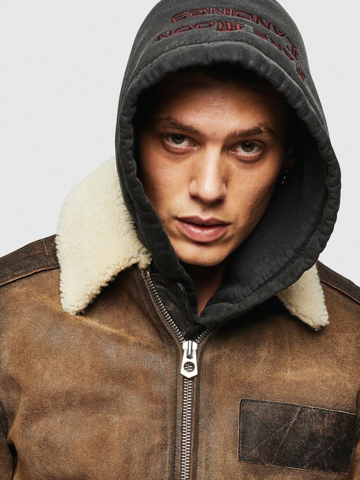 New Diesel L-Oiukiro Aviator Leather Shearling Jacket S jeans