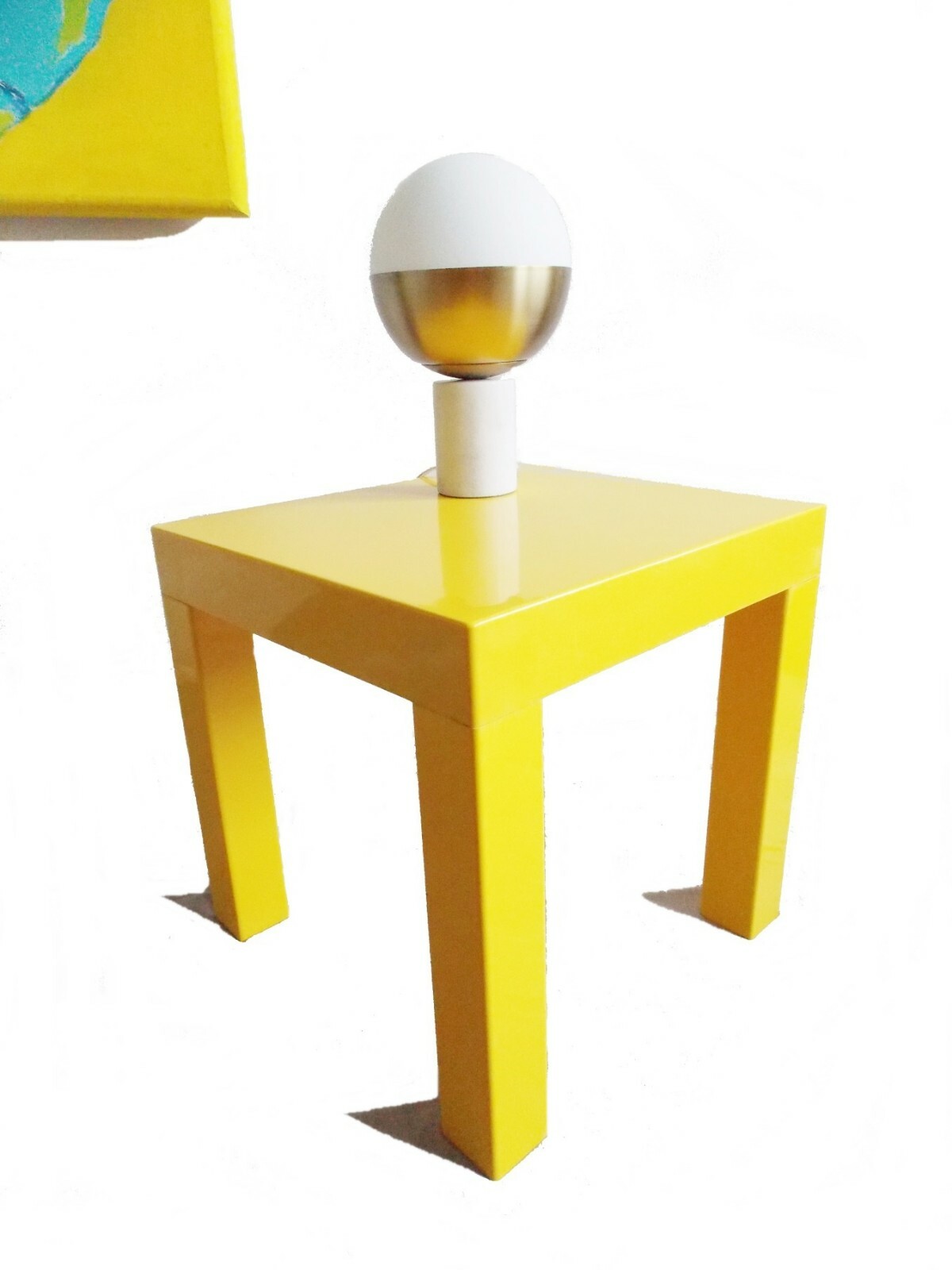 Mid Century square yellow plastic cube table / Kartell style 1960s small coffee