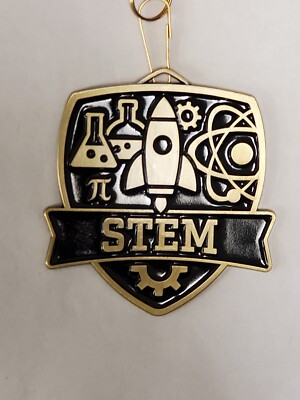 Fun New design, STEM award medal, school education, shield shaped, gold, ribbon
