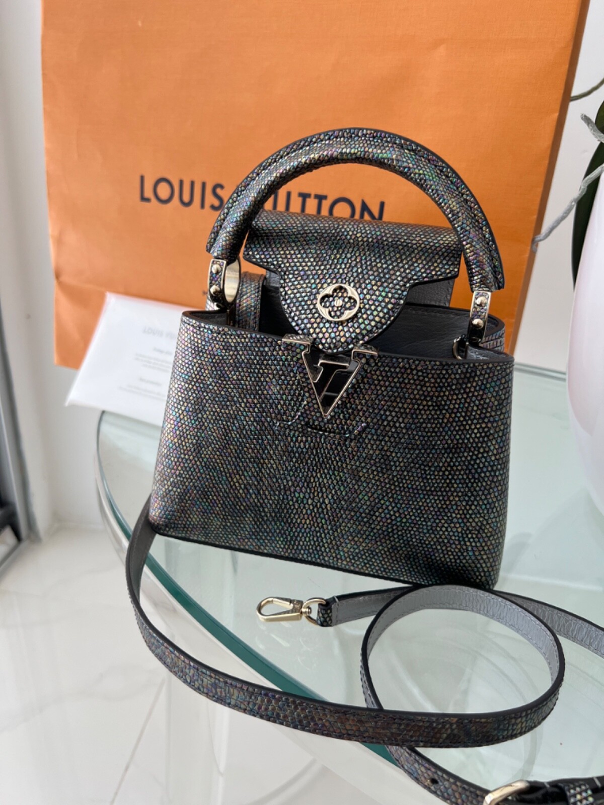 Louis Vuitton limited edition metallic lizard capucines crossbody