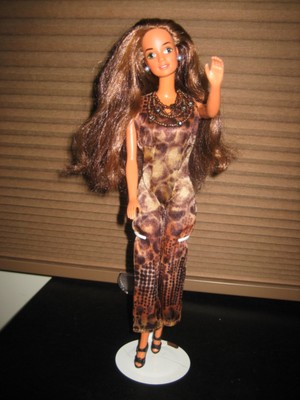 Barbie Fashion Doll Hand Made OOAK Animal Print Jump Suit Necklace & Earrings