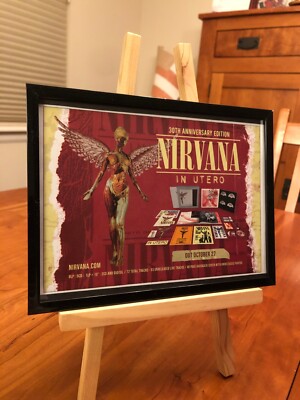 SMALL 6x8 FRAMED NIRVANA ''IN UTERO'' 2023 30th ANNIVERSARY LP ALBUM CD PROMO AD