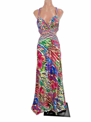 Vintage Y2K Cache Size 4 Beaded Evening Gown Prom Formal Dress Floral Backless