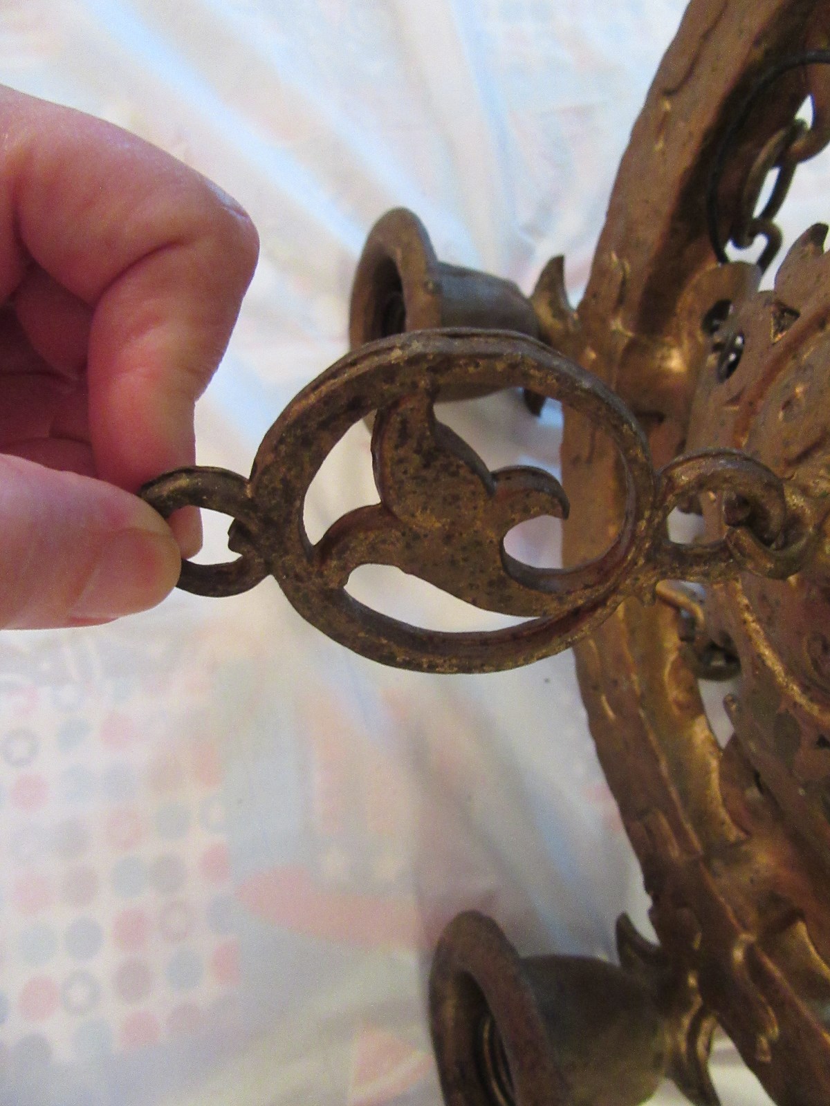 5 Light Chandelier Cast Iron Hammered T.C. Virden Co.1930 Castle Ceiling Light