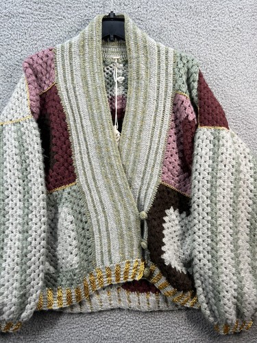 Pre-owned Free People Rough Diamond Crochet Bomber Cardigan Size Xsmall $398 In Multicolor