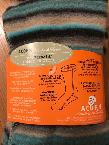 New W/Tags Acorn Unisex Versa Fleece Socks XXS, Women 5-6.5