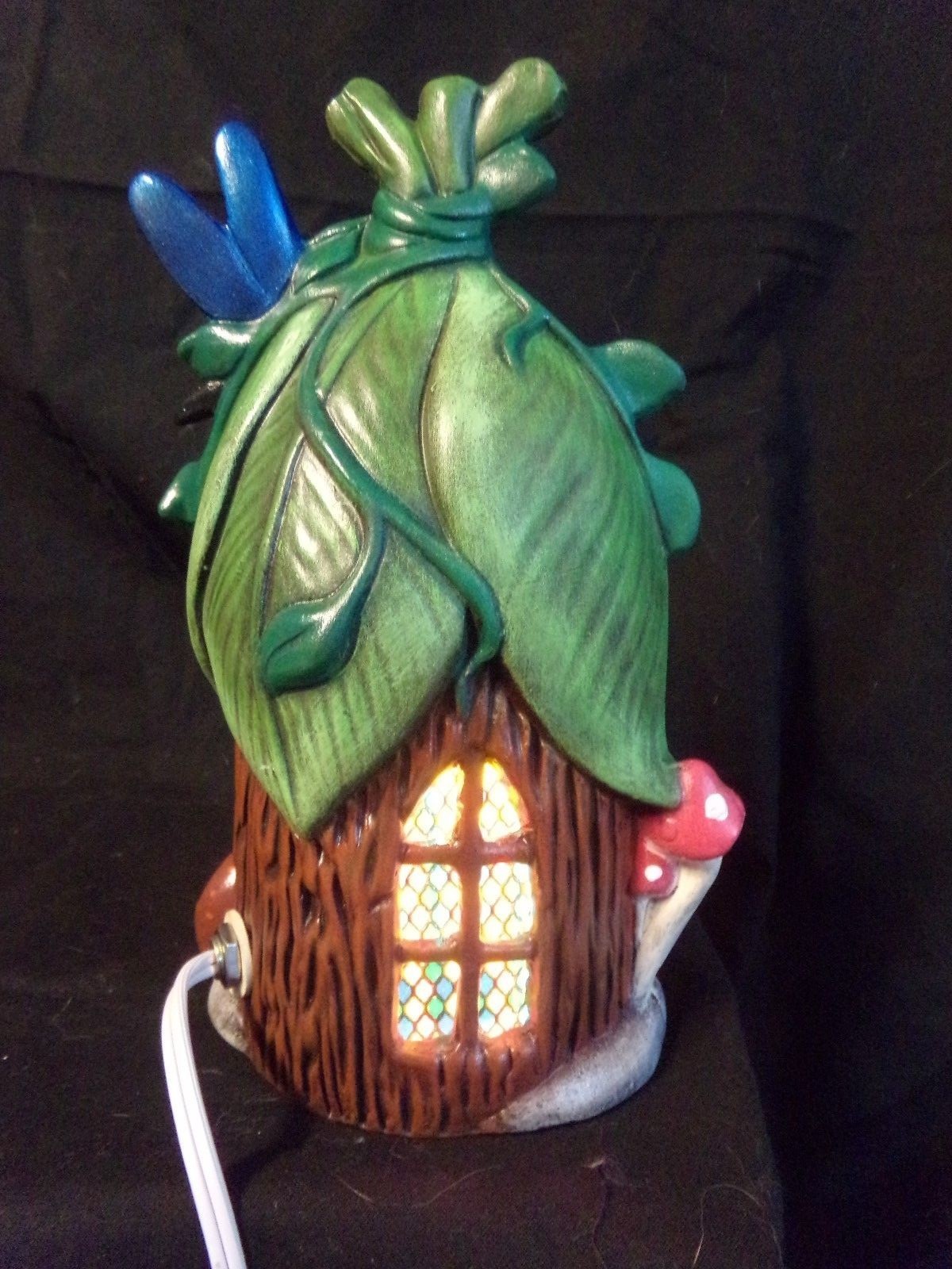 Hand Painted Ceramic Fairy House Dragonfly Night Light