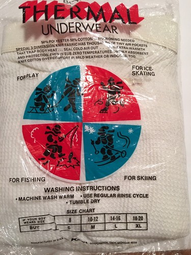 VINTAGE KMART BRAND THERMAL UNDERWEAR 70s LONGJOHNS Boys XL 18-20