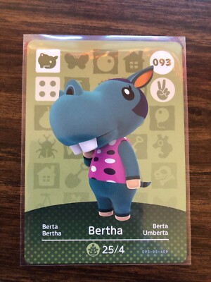 083 Bertha Animal Crossing Amiibo Series 1 Card Unused Unscanned European