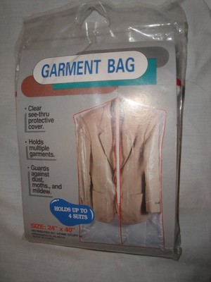 (1598) White w/ Red trim Garment Storage Travel Bag Plastic and blanket bag too