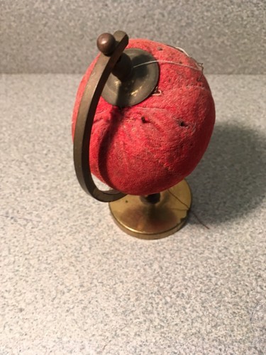 Vintage Red World Globe Rotating Pin Cushion