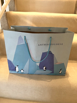 ANTHROPOLOGIE Shopping Gift PAPER Bag PENGUINS Winter Scene 15.75