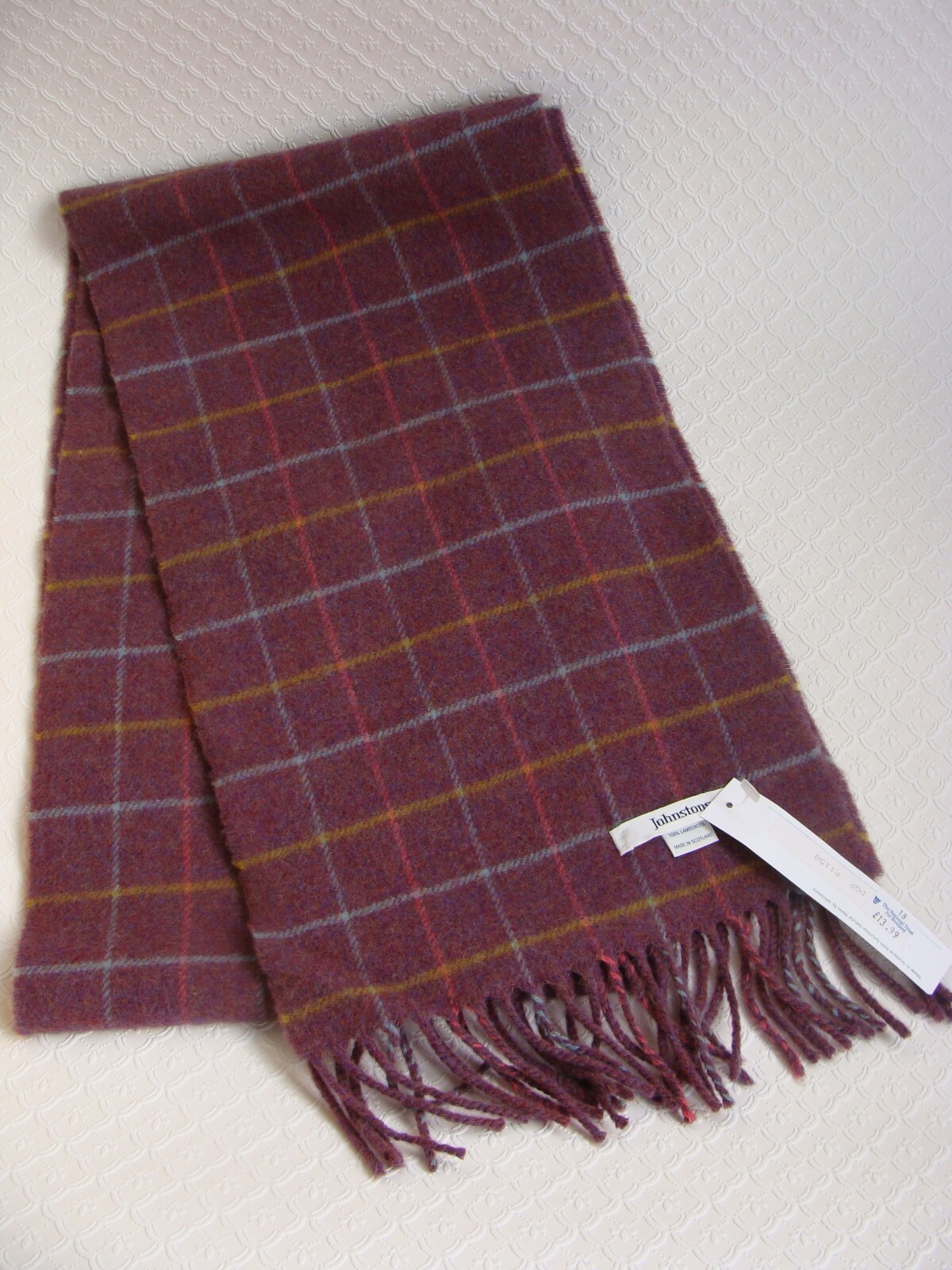 New JOHNSTONS 100% Lambswool Scarf Plaid Wool Made in Scotland NWT