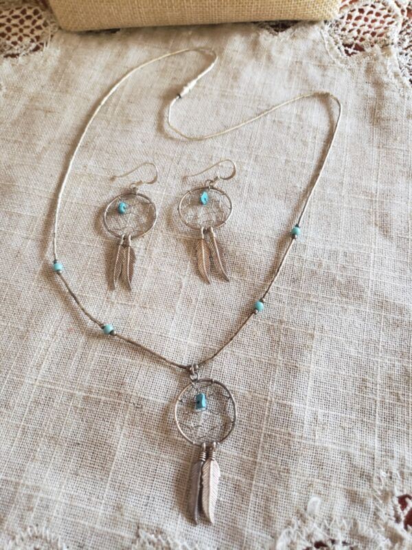 Sterling Silver Native Dream Catcher Earrings And Necklace in good condition 
