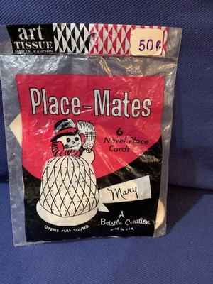 Vintage Snowman Place Cards Honeycomb Tissue Set Of 6 Beistle Co. USA 3.5 
