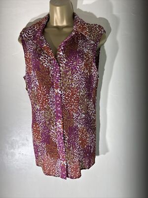 BNWOT Womens Soon Plus Size Uk 20 Purple Mix Sleeveless Crinkle Shirt Blouse