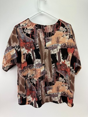 Che Studio Womens Vintage Blouse Multicolor Art Mixed Print Button Size L