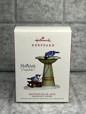 Hallmark Keepsake Bathing Blue Jays Birds Bath Marjolein's Garden Ornament NEW