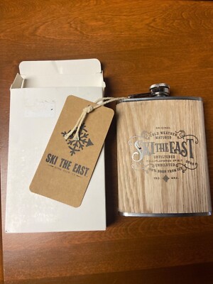 New!! Ski The East Barrel Proof Wood Wrapped Flask 8 oz 