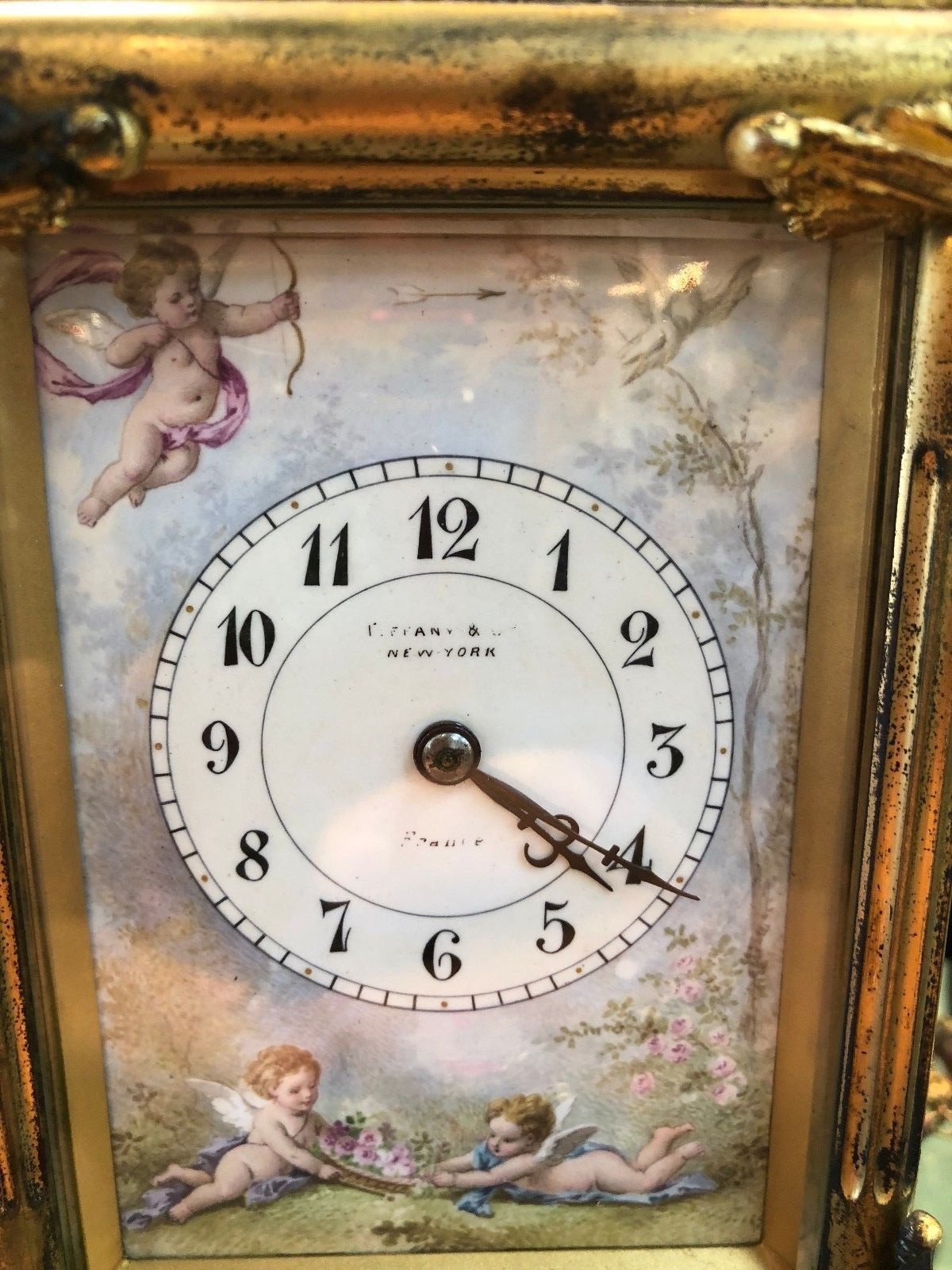 Beautiful 1890's Tiffany and Co Carriage Clock Hand painted porcelain