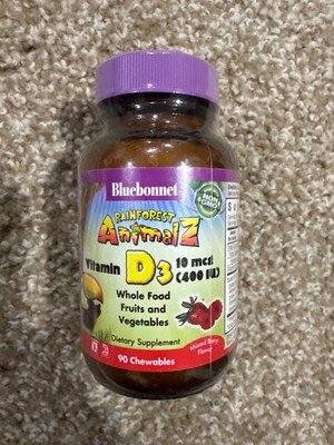 Bluebonnet Rainforest Animalz Vitamin D3 10 Mcg (400 IU) Mixed Berry Flavor 90