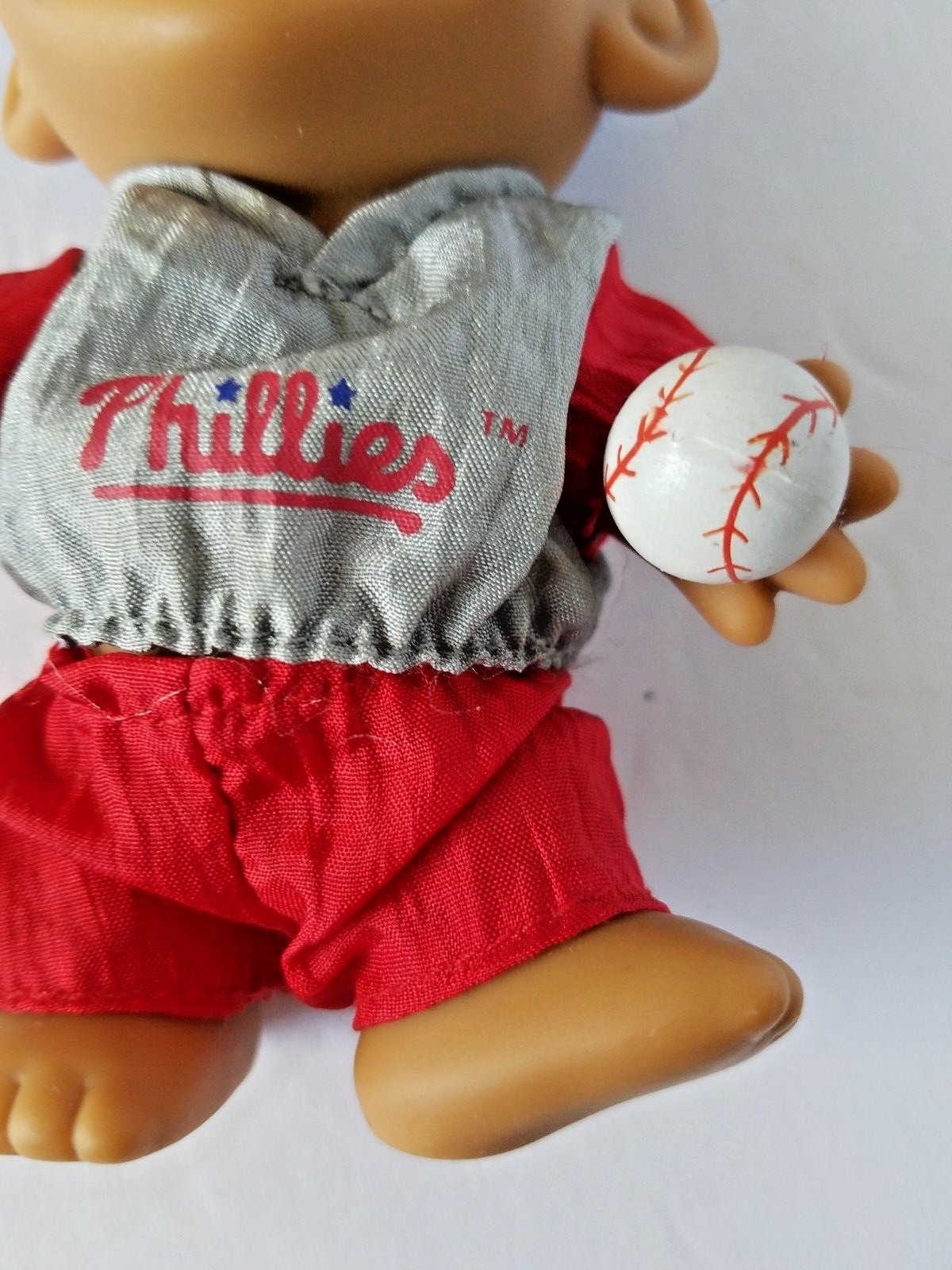Phillies Troll Doll Ball & Bat Good Luck Sports Blue Hair 5 inches RUSS Vintage
